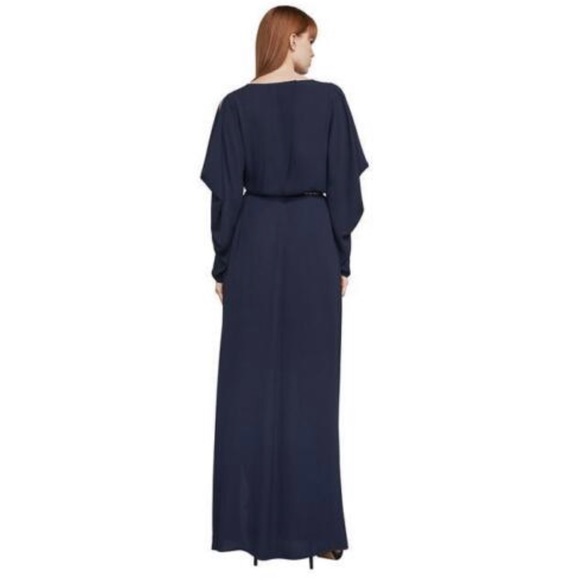 BCBGMAXAZRIA- Dark Navy Kiko Georgette Draped Sleeve Gown- Size 8 EUC - Picture 4 of 12